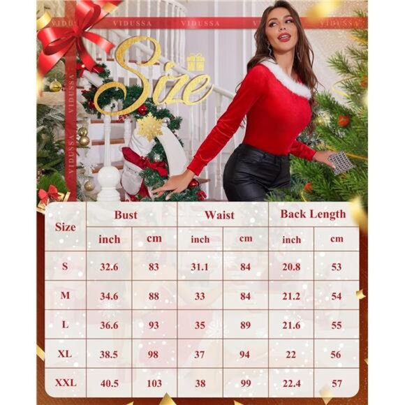 Shoulder Top – Women’s Santa Velvet Off-the-Shoulder Sweater with Fur Trim - Picture 5 of 6